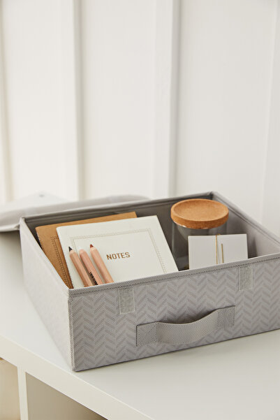 Ocean Home Textile Gri Kapaklı Dolap Çekmece İçi Takı Çamaşır Katlanır Saklama Kutusu Sepet 30x23x11