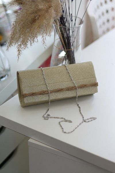 Moom Bag Γυναικεία βραδινή τσάντα φορέματος Portfolio σε χρυσό ασημί Twist Stripe