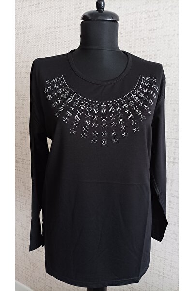 BRC Collection Kadın Siyah Bluz,Anne Bluzu, Likralı Bluz