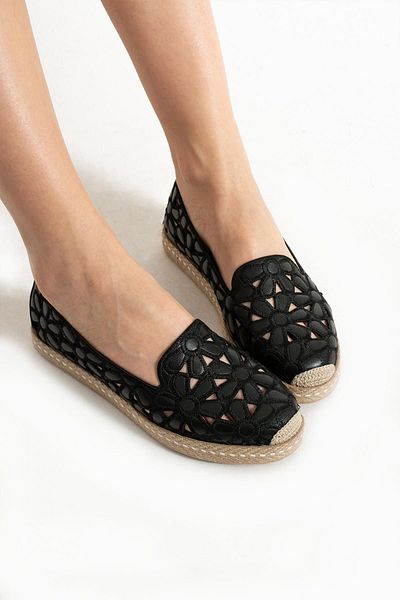 HVZ Exclusive Women's Straw Sole Patterned Espadrille Flower Patterned Shoes