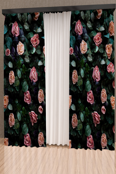 PRINTOPIA ستارة خلفية منقوشة بالورود الوردية