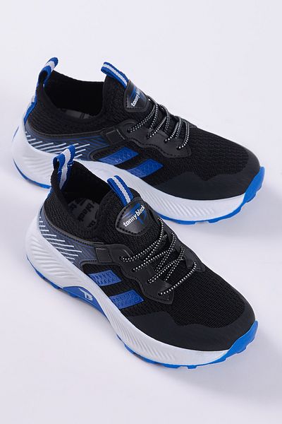 Tonny Black Dětské unisex černé saxové pohodlné šněrovací tenisky z prodyšné tkaniny