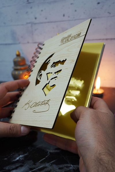 markcat Mustafa Kemal Atatürk Wooden Schedule Book - Undated Agenda - Daily Planner (PLANING BOOK) A5