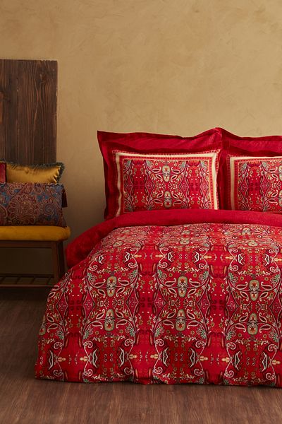 Karaca Home Set cuvertură de pilota din satin roșu Dora - 100% bumbac, țesătură dublă, dublă