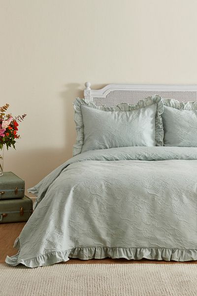 Karaca Home Tyra White Collection - Double Bedspread and Sage