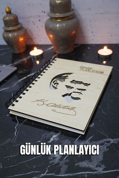 markcat Caiet de planuri din lemn Mustafa Kemal Atatürk - Agenda fără timp - Planificator zilnic (Caiet de planificare) A5