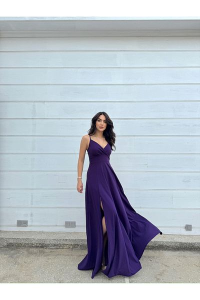 Mekafashion Talia DAMSON - Rope Strap Double Breasted Collar and Slit Evening Dress