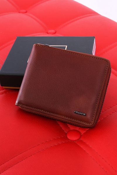 Grande 1579 100% Genuine Leather Zippered Men's Wallet Card Holder Hazelnut