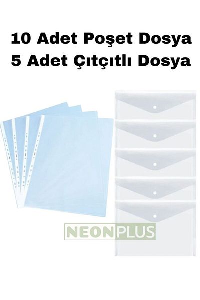 NEON PLUS 10 Pieces of Bag File 5 Pieces of Snap Fasteners