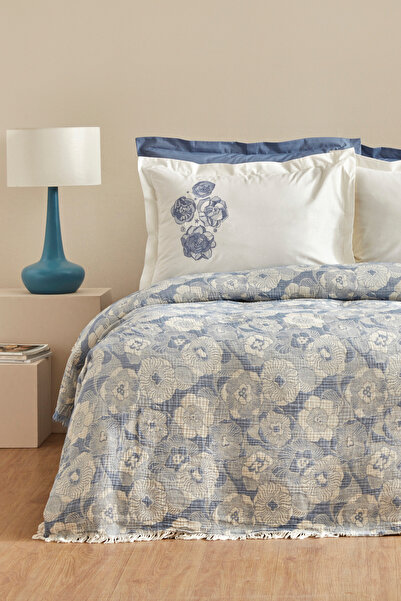 Karaca Home Σετ κρεβατιού Blue Misty Κεντητό Muslin Διπλό Πικέ