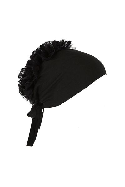 MİSS İPEK Black Lace Stitched Black Frilly Bonnet