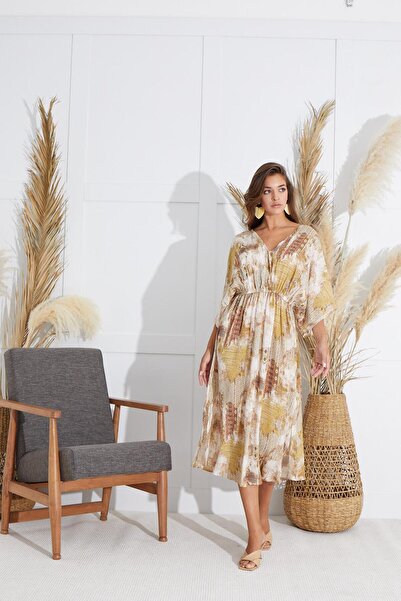 Sevim Women's Short Sleeve Patterned Long Dress C1T6N6O51