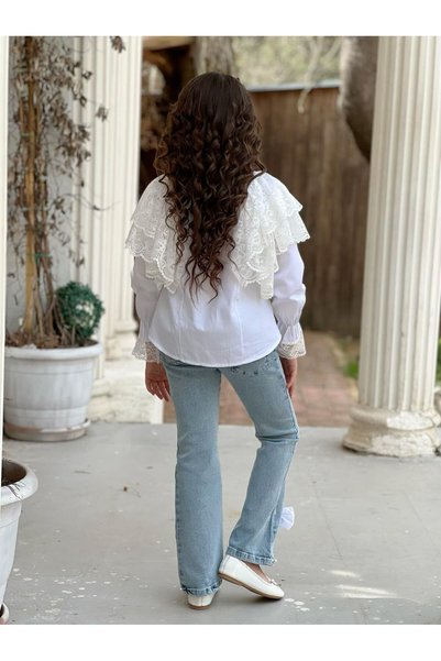 Yağmurun Butiği Pearl Detailed Girl's Jeans & Shirt Double Combination