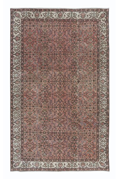 Tekin 164x266 cm Kırmızı ve Bej Eski Türk Alan Halısı, El Düğümlü Çiçekli Halı