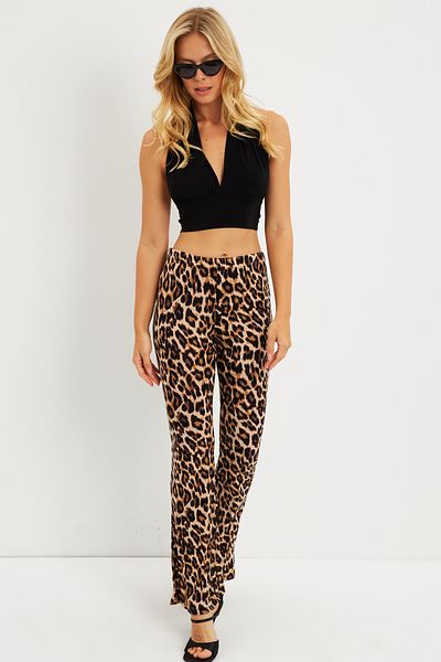 Cool & Sexy Damskie spodnie hiszpańskie w panterkę w kolorze camelowo-czarnym LPP1278