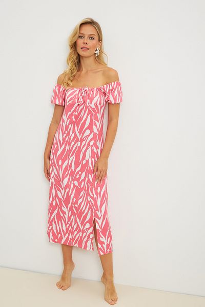 Cool & Sexy Women's Pink Wrapy Gathered Midi Dress DY105