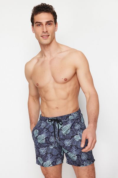 Trendyol Collection Khakifarbene Badeshorts mit Blättermuster - Standard Fit TMNSS24DS00008