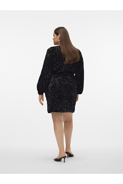 Veromoda Curve Party-Kleid Normal geschnitten V-Ausschnitt Curve Elastisches Bündchen Normale Ärmel Kurzes Kleid