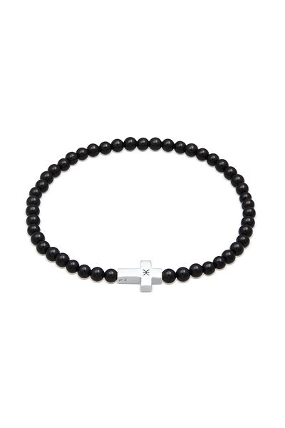 KUZZOI Armband Onyx Perlen Kreuz Vintage 925 Silber