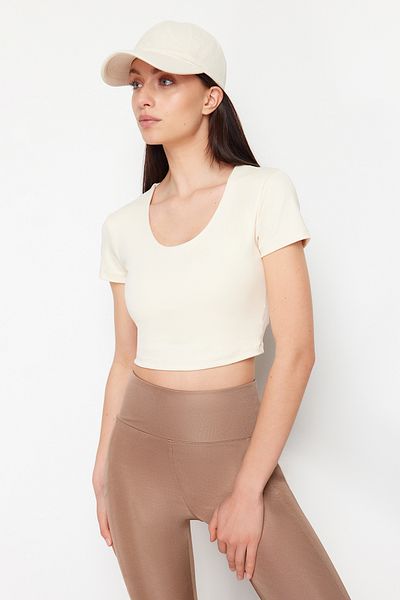 Trendyol Collection Stone 2-Layer With Pad Inside Sports Bra Crop Knitted Sports Top/Blouse THMSS24BZ00003