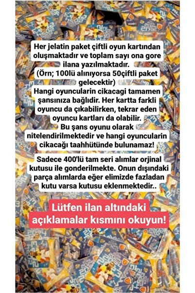 MAVİKRALİYETİLAN Süper Final 10. Yıl Güncel Transferler Futbol Oyun Kartları 50 Paket 100 Adet
