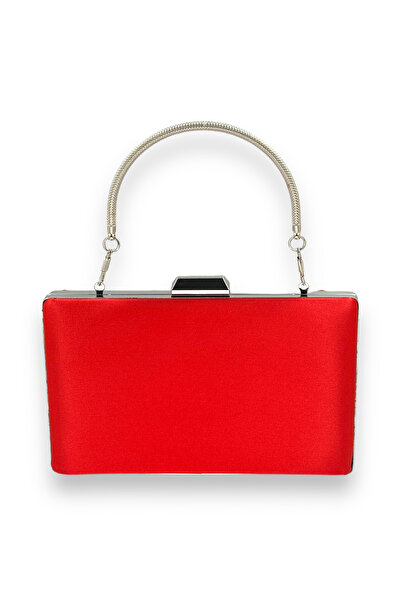 Biçanta Red Color Satin Silver Case Silver Stone Evening Bag Evening Bag Wedding Engagement Portfolio