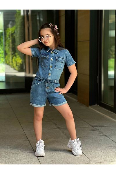 Starqızpaltarı Salopetă din denim pentru fetiță, cu șireturi în talie, din Lycra