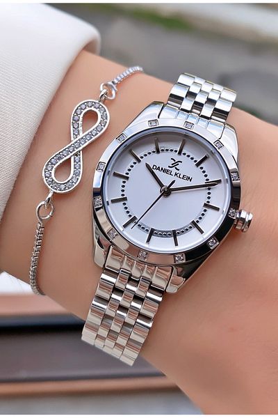 Daniel Klein Brand Silver Color Small Case Thin Cord Women's Wristwatch - Bracelet