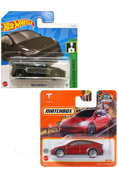 HOT WHEELS Tesla Model Y Siyah & Matchbox Tesla Model Y Bordo 2 Araç Set (1:64)
