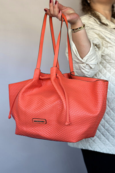 GALB LEATHER Hasır Gövdeli Mıknatıs Kapama Torba Model Premium Kadın  oranj Renk