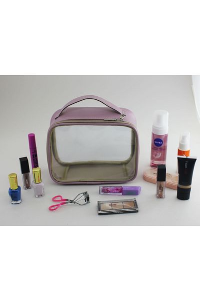 eryatex Travel Type Makeup Bag - Transparent Leather, Cosmetic Handbag, Jewelry Accessory