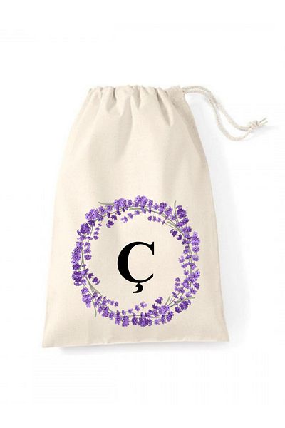 Elbasan Tekstil 20 X 30 Raw Cloth Pouch Letter C Printed Drawstring Raw Cloth Pouch (1 Piece)