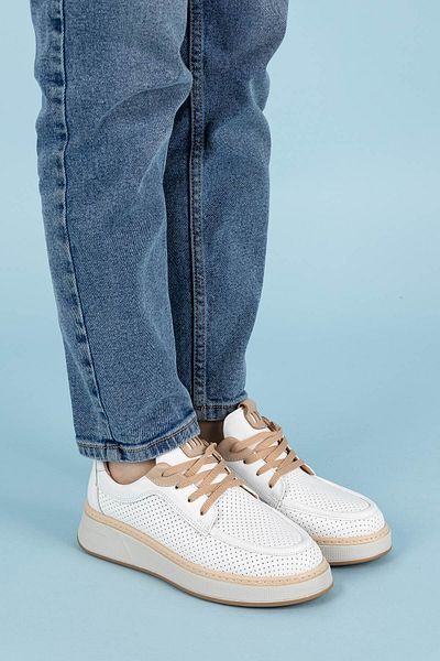Getcho Pantofi sport albi din piele naturală Lugo pentru femei