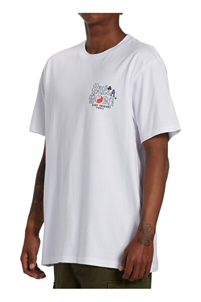 BİLLABONG Billabong White Ανδρικό μπλουζάκι με λαιμόκοψη με κανονική εφαρμογή ABYZT02273_WORDED TEES