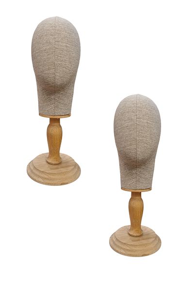 Manken İstanbul Upright and Horizontal Needle Covered Fabric with Wooden Stand Head Mannequin Wig Accessory Mannequin