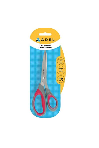 Adel Office Scissors Large Size, Stainless Steel Blade, Ergonomic Handle, Blister Packaging