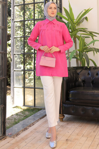 benguen 673 Boncuk Detaylı Gömlek Fuşya