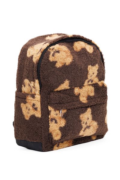 Ecrou Σακίδιο πλάτης Cute Bear Sherpa με φερμουάρ 2 θέσεων 36 x 40 καφέ