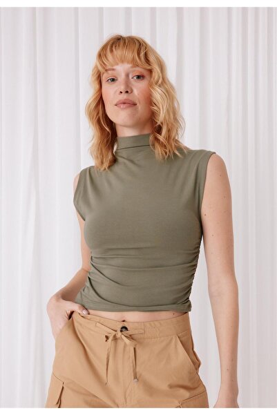 TUBİA Γυναικείο μπλουζάκι από βαμβακερό πράσινο χρώμα με μισό λαιμό