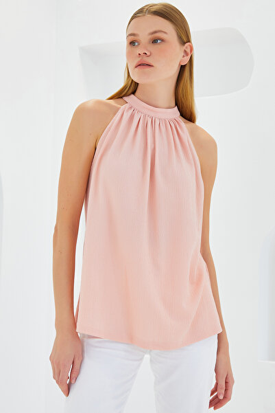 Bigdart 0489 Halter Neck Knitted Blouse - Powder