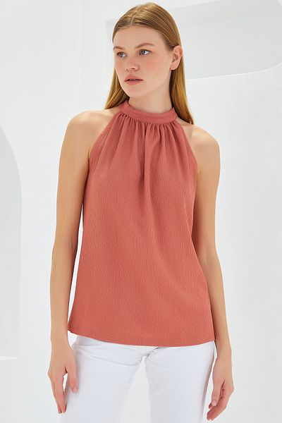 Bigdart 0489 Halter Neck Knitted Blouse - Dried Rose