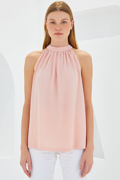 Bigdart 0489 Neckholder-Strickbluse - Puder