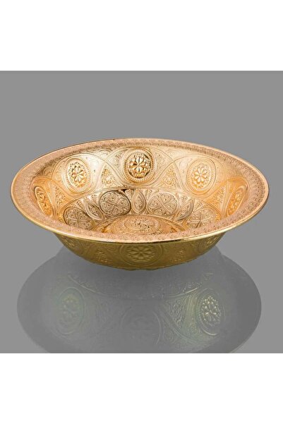 İnova Home Decor زاماك دائري - وعاء حمام مزخرف باللون الذهبي