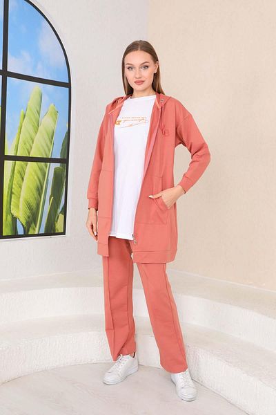 WestBound Salmon Colored Embossed Printed Women's Sports Set - Triple Combination