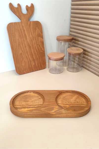 Mobawood 2 Compartment Brown Wooden Oil Pot, Presentation Pot, Soap Pot 28 Cm