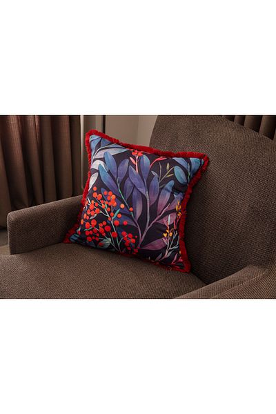 BUGİ HOME COLLECTİON 43x43 Fringed and Rosehip Patterned Double Sided Cover