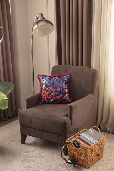 BUGİ HOME COLLECTİON 43x43 Fringed and Rosehip Patterned Double Sided Cover