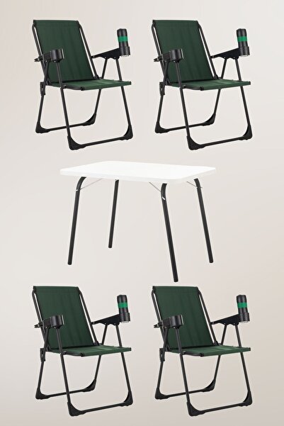 Armarks 4 Adet Katlanır Bardaklıklı Kamp Sandalye ve Masa Seti,Taşınabilir Pi...