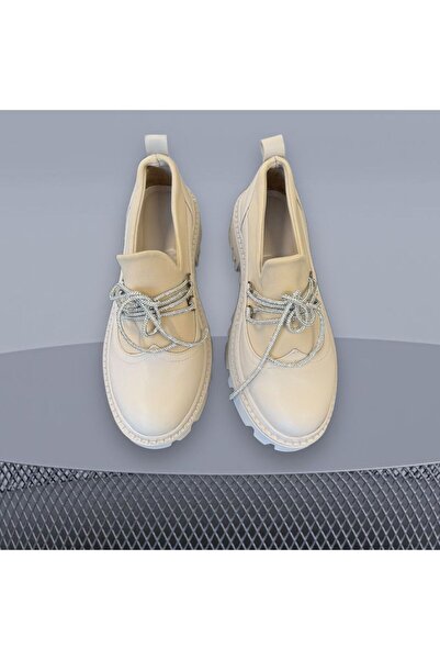 AurorabyKaderCelik Kadın Taş Bağcıklı Günlük Loafer Ayakkabı