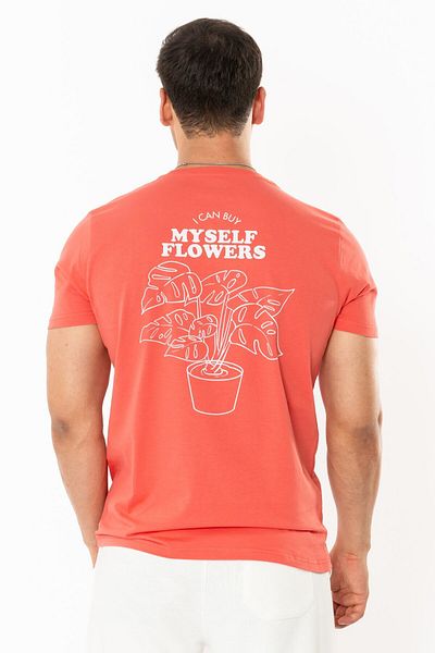Coredra Flower Regular T-Shirt Ανδρικό - Salmon